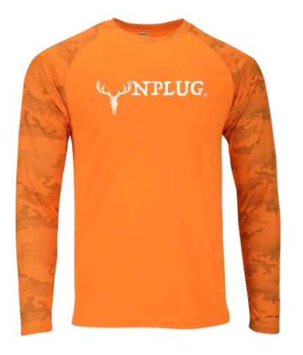 Camo Hunting Polyester High Performance Long Sleeve with UPF 50+ (Orange with Hunting Design)