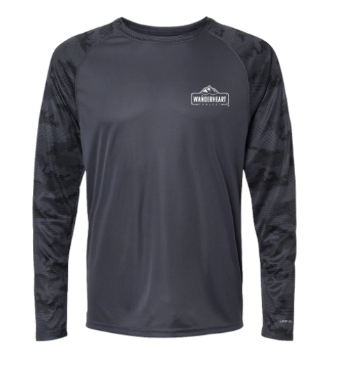 Camo Polyester High Performance Long Sleeve with UPF 50+ (Graphite with White Logo)
