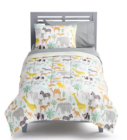 Kids Reversable Comforter Set with Shams - Animal Print