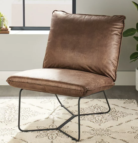 Pillow Lounge Accent Chair, Brown Faux Leather