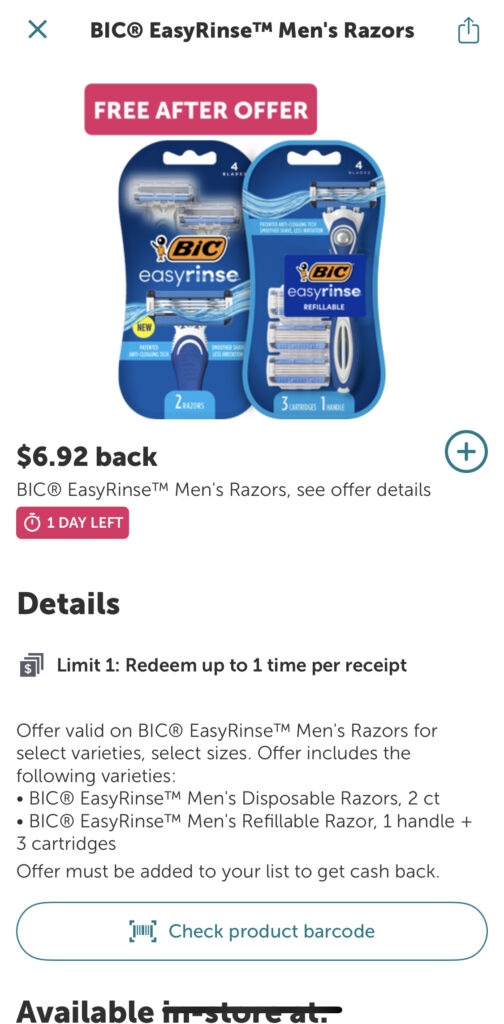 BIC Easy Rinse Men's Razors - Free After Offer
